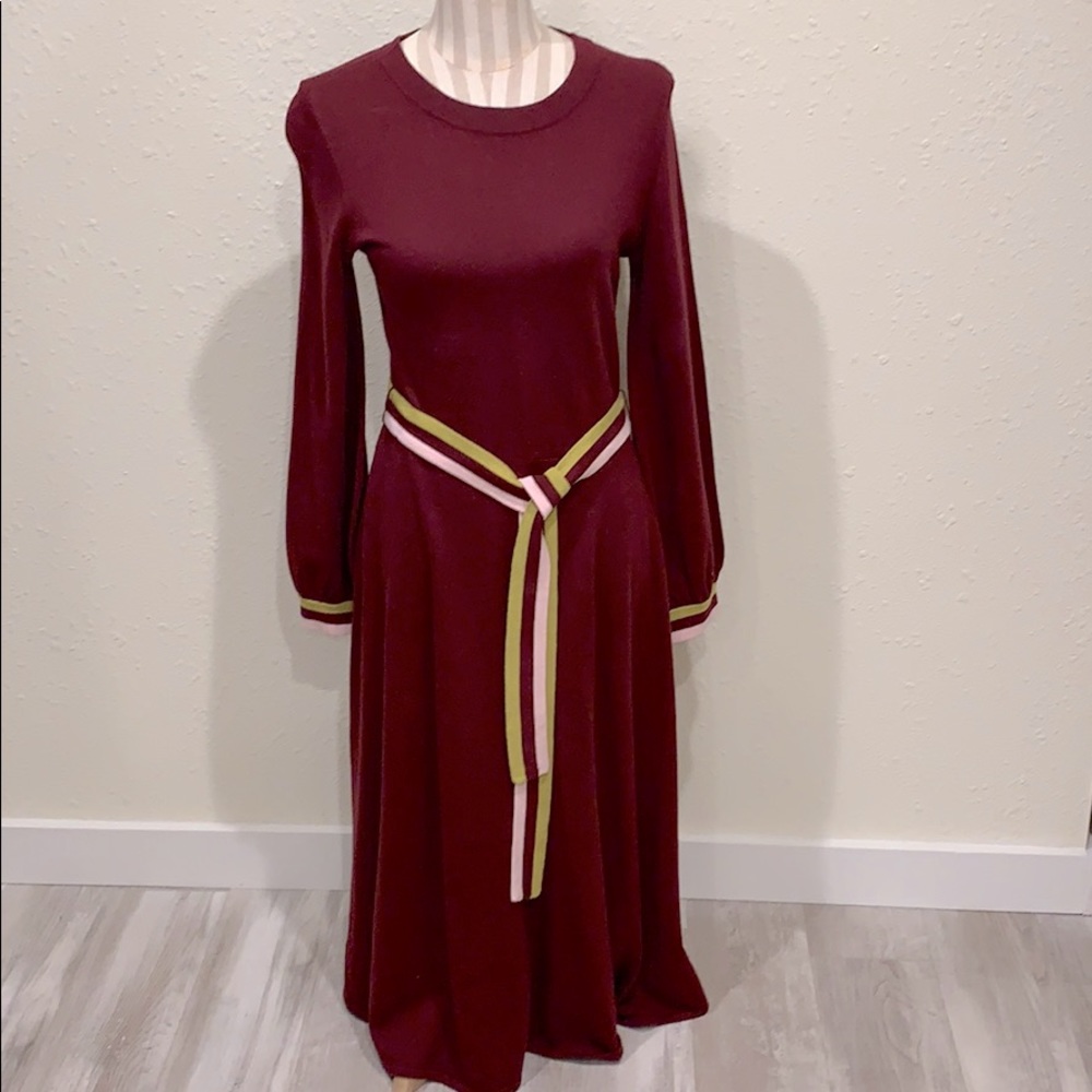 Maroon Belted Sweater Dress